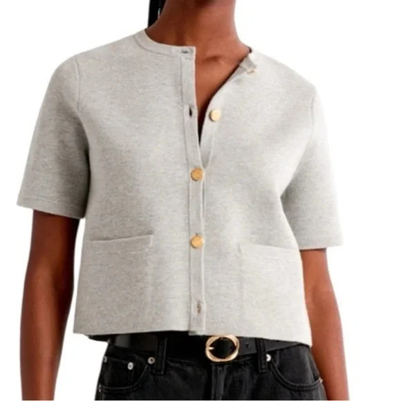 Abercrombie & Fitch Lux Soft Heavy Knit Gray Cardigan Jacket with Gold Buttons L - Picture 1 of 16